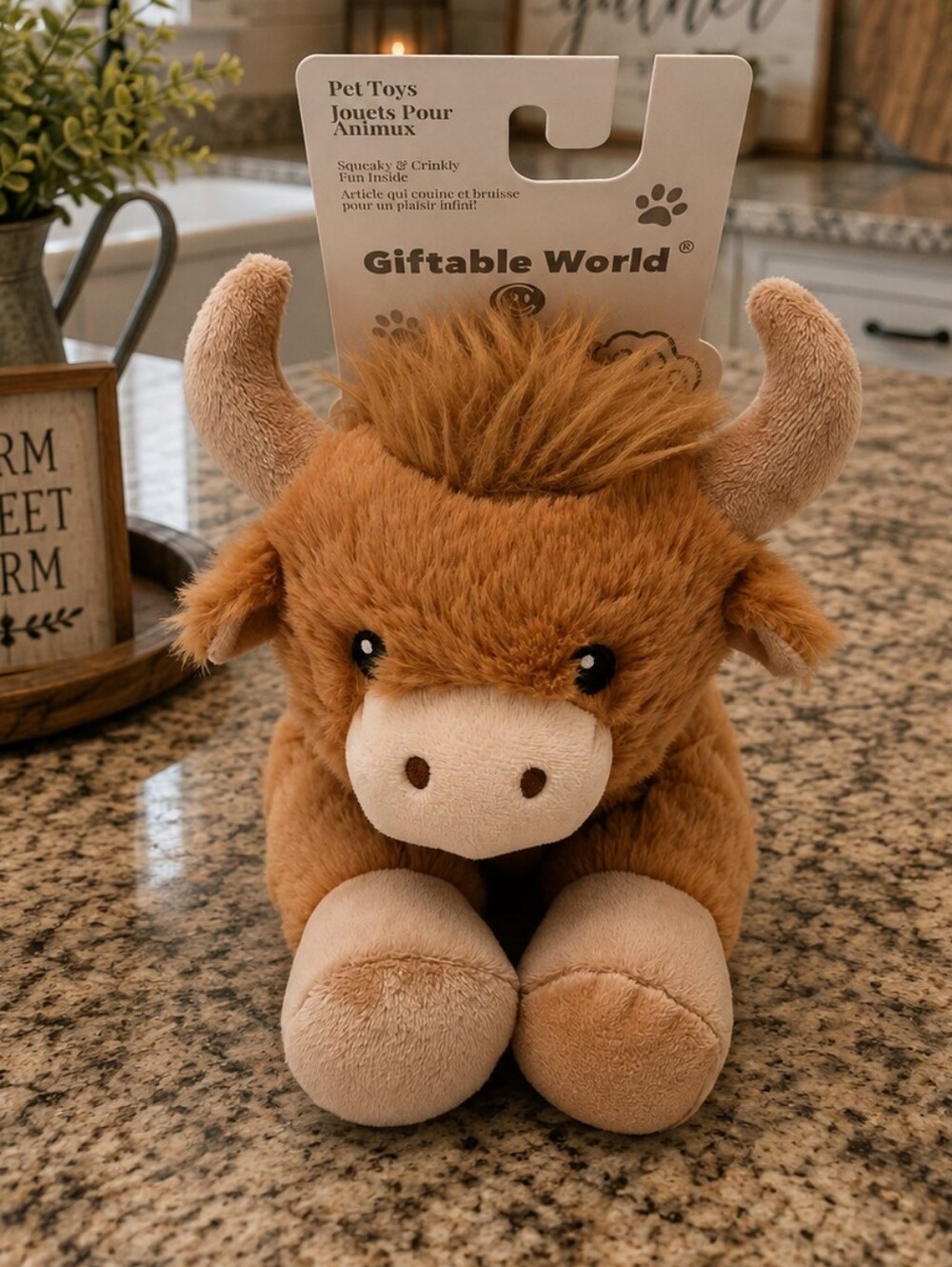 NWT Bessie West Highland Cow Doy Squeaky & Crinkle Dog Toy 12"